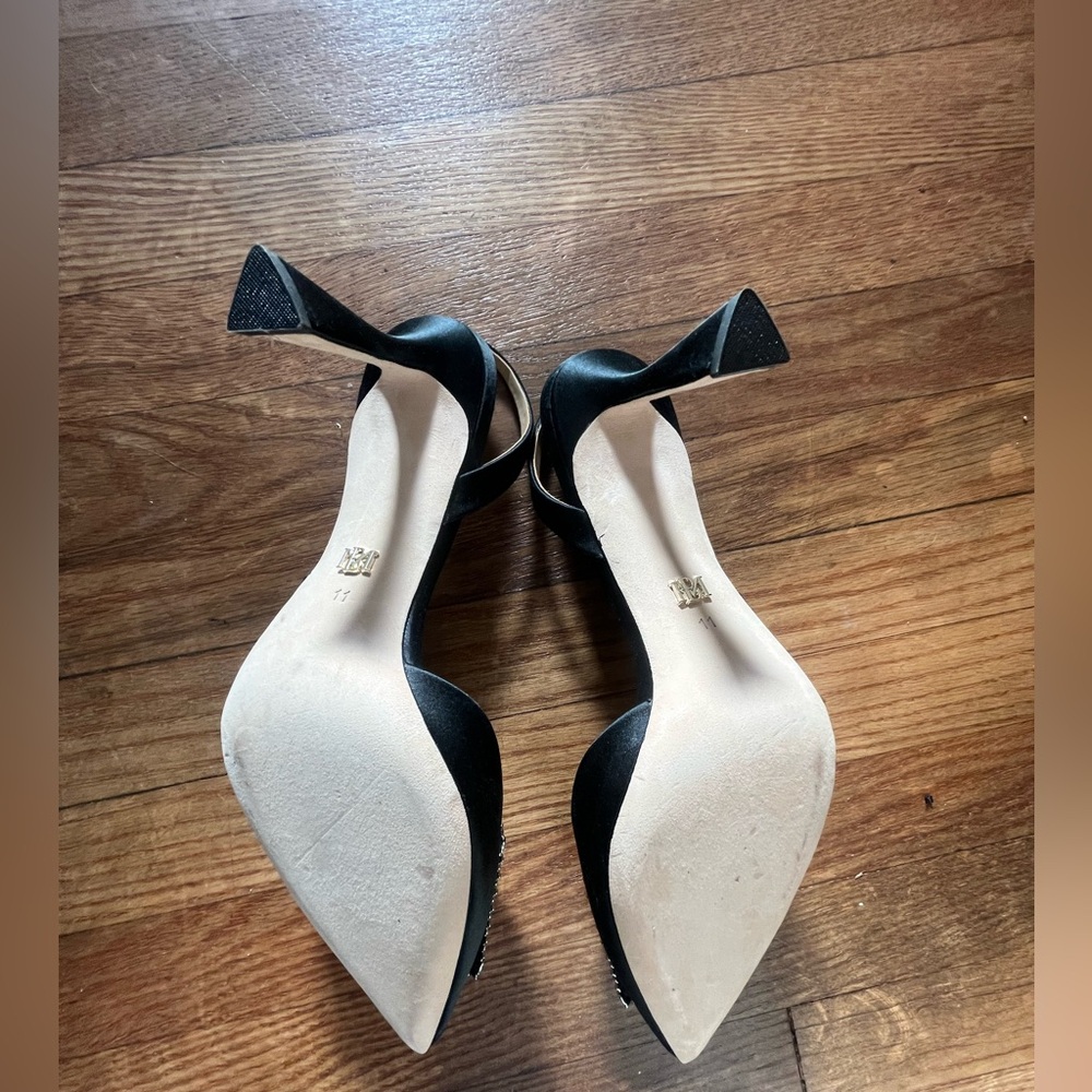 Badgley Mischka Black Enida Satin Crystal Buckle Slingback Pumps Size 11 EUC - Picture 10 of 16